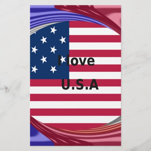 Papeterie I Love U.S.A. Swirl : Patriotic Heart Art Imprimer (Devant)