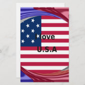 Papeterie I Love U.S.A. Swirl : Patriotic Heart Art Imprimer (Devant / Derrière)