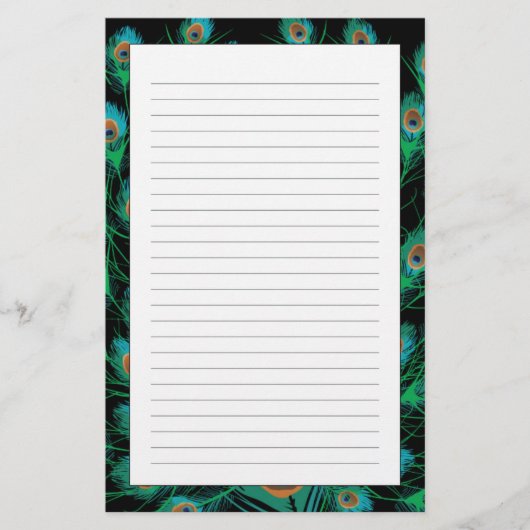 Papeterie Illustration avec des plumes de paon sur le noir (Devant)