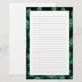 Papeterie Illustration avec des plumes de paon sur le noir (Devant / Derrière)