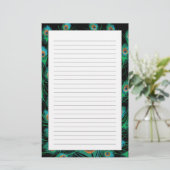 Papeterie Illustration avec des plumes de paon sur le noir (Debout devant)