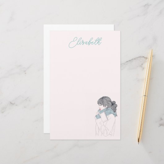 Papeterie Illustration cool de la fille avec foulard (Devant/Arrière en situation)