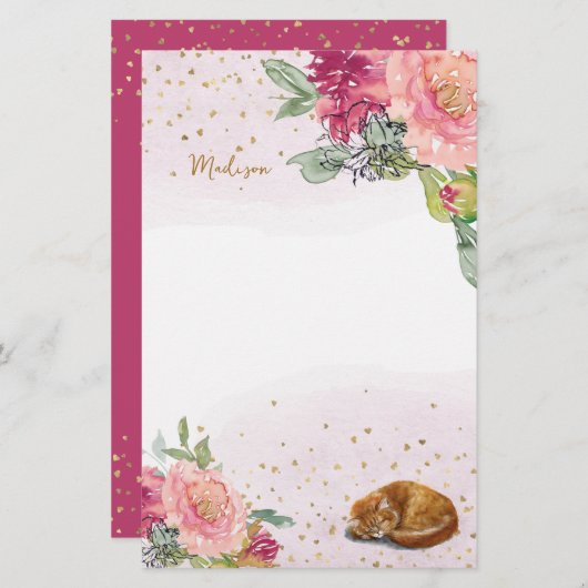 Papeterie Illustration de chat Sleepy Notes (Devant / Derrière)