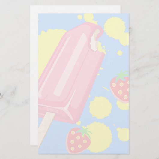 Papeterie Illustration Fun Pink Popsicle and Strawberries (Devant / Derrière)
