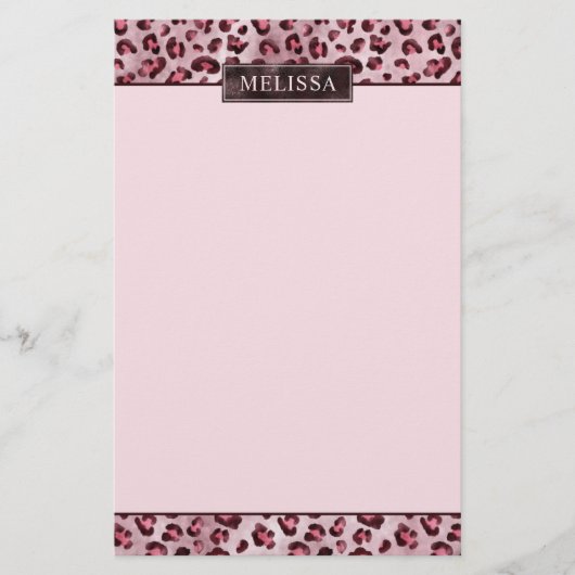 Papeterie Impression d'animal Léopard Rose avec Faux Feuille (Devant)