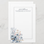 Papeterie Indigo et ocre - fleurs d'aquarelle (Devant / Derrière)