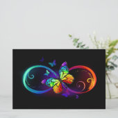 Papeterie Infini vibrant avec papillon arc-en-ciel sur noir  (Debout devant)