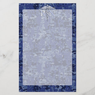 Papeterie Infirmière inscrite RN Silver Caduceus sur Camo de