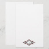 Papeterie Initiales de monogramme Rose Gris Ornement Flouris (Devant / Derrière)