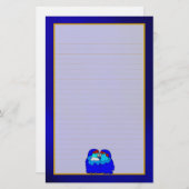 Papeterie Inséparables bleus sur papier à lettres bleu fin (Devant / Derrière)