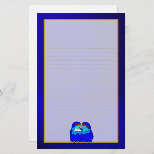 Papeterie Inséparables bleus sur papier à lettres bleu fin (Devant / Derrière)