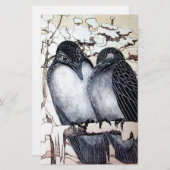 Papeterie INSÉPARABLES D'HIVER DANS LA NEIGE Dessin noir et  (Devant / Derrière)