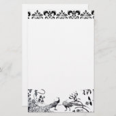 Papeterie INSÉPARABLES mariages noir blanc Peacocks Damask (Devant / Derrière)