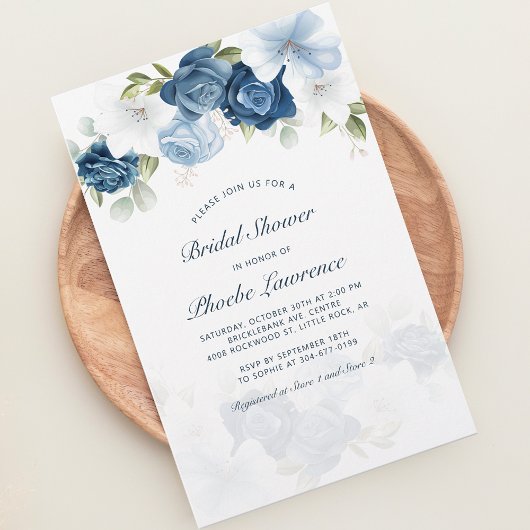 Papeterie Invitation à la douche nuptiale Dusty Blue Floral