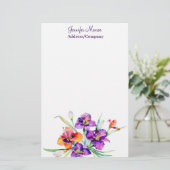 Papeterie Iris violet et rouge personnalisé (Debout devant)