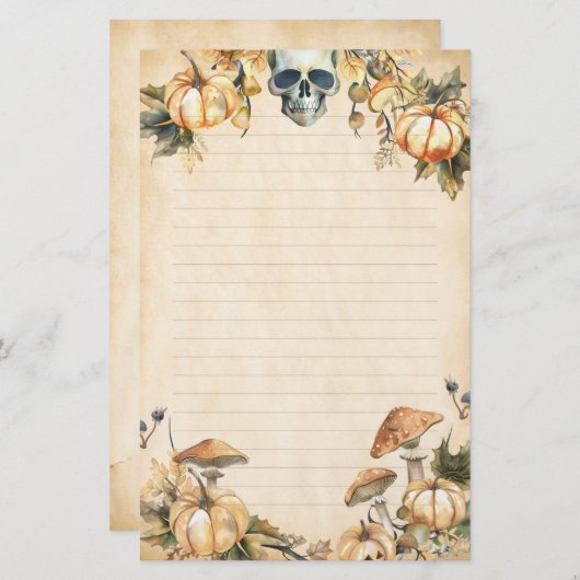 Papeterie Jardin d'automne avec crâne et Citrouille (Devant / Derrière)