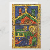 PAPETERIE JAUNE D'OR FLORALE, NATIVITÉ PARCHEMENT DE NOËL (Devant / Derrière)