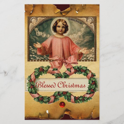 PAPETERIE JÉSUS ENFANT AUX ANGES ET COURONNES DE NOËL (Devant)