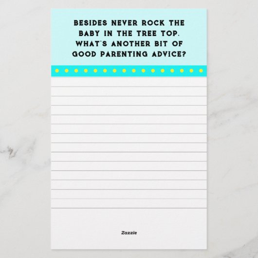 Papeterie Jeu baby shower (Dos)