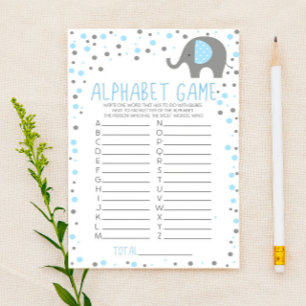 Papeterie Jeu de Baby shower Alphabet Blue Elephant