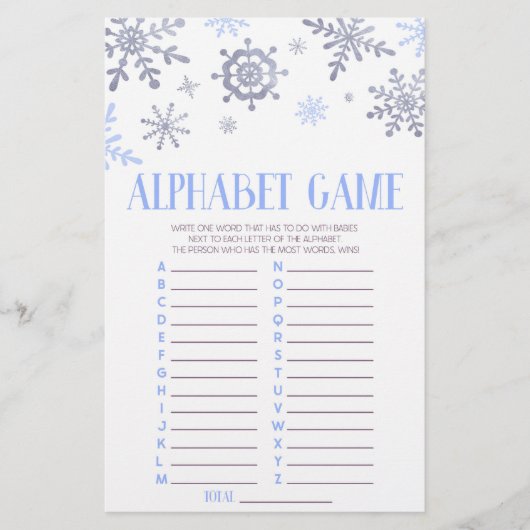 Papeterie Jeu de Baby shower Alphabet Blue Snowflake (Devant)