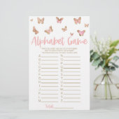 Papeterie Jeu de Baby shower Alphabet Papillon rose (Debout devant)