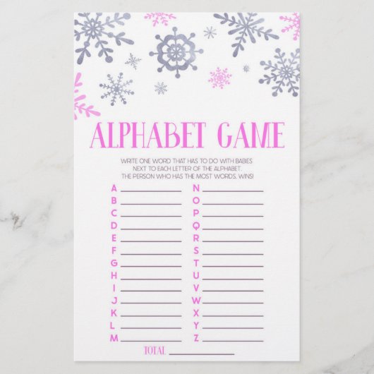 Papeterie Jeu de Baby shower Alphabet Pink Snowflake (Devant)
