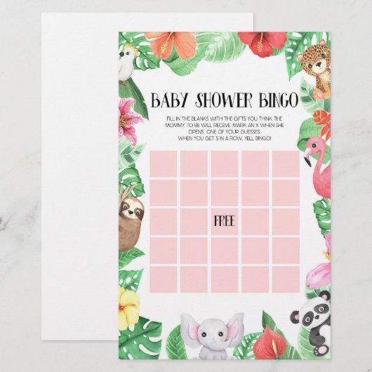 Papeterie Jeu de Baby shower de Bingo animal tropical (Devant / Derrière)