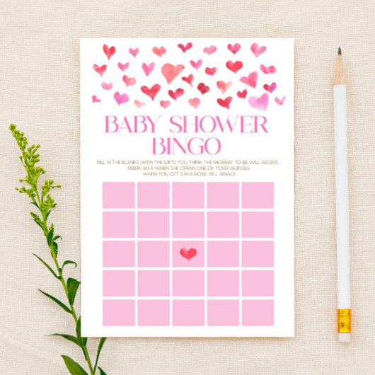 Papeterie Jeu de Baby shower de Bingo aux Coeurs rose et rou