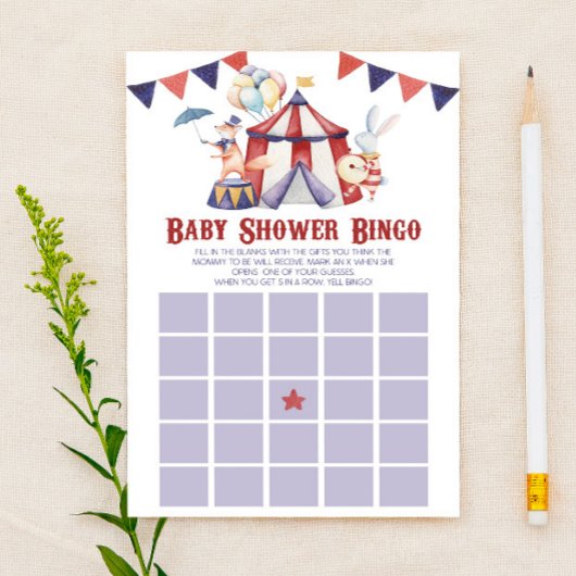 Papeterie Jeu de Baby shower de Bingo du Carnaval de cirque