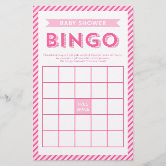 Papeterie Jeu de Baby shower de Bingo moderne rose (Devant)