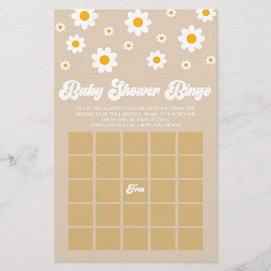 Papeterie Jeu de Baby shower de Bingo Retro Daisy Brown (Devant)