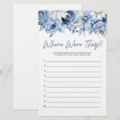 Papeterie Jeu de Baby Shower Mariage Fleurs Bleues Où étaien (Devant / Derrière)