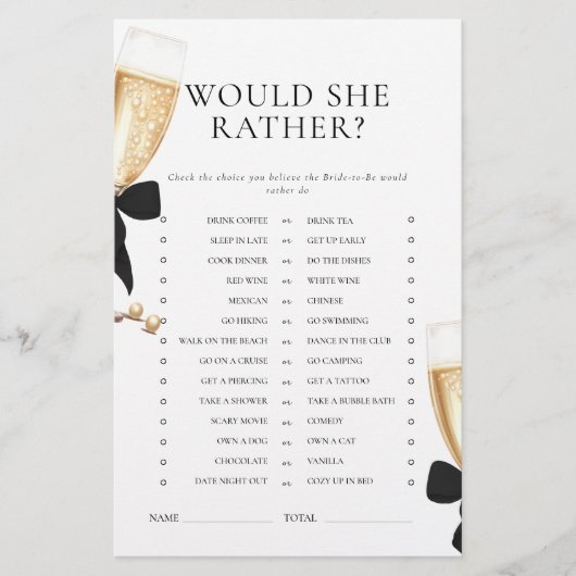 Papeterie Jeu de Baby Shower Mariage Perles & Prosecco (Devant)