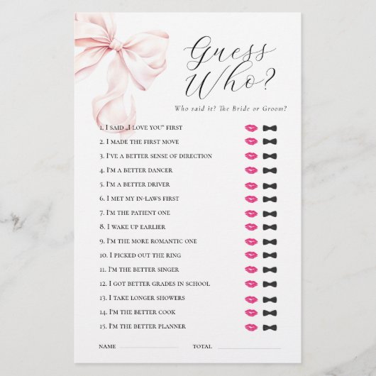 Papeterie Jeu de devinette de mariage à ruban rose (Devant)