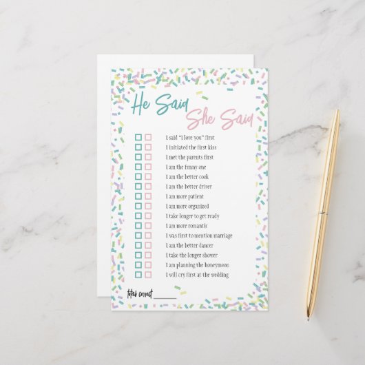 Papeterie Jeu de société Glaces et Sprinkles Il a dit, Elle  (Devant/Arrière en situation)