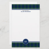 Papeterie Johnston Clan Tartan Monogramme bleu et vert plaid (Devant / Derrière)