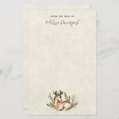 Papeterie Joli Cerf Aquarellé Posé En Bas Boho (Devant / Derrière)