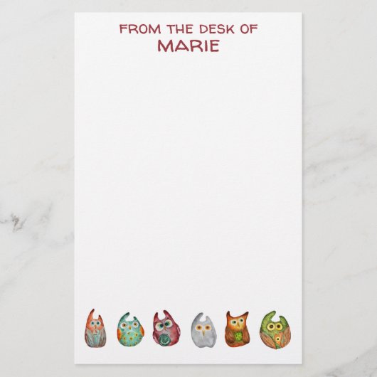Papeterie Joli Chouettes D'Aquarelle Colorée Jolie Moderne (Devant)