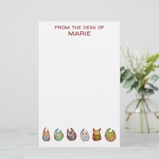 Papeterie Joli Chouettes D'Aquarelle Colorée Jolie Moderne (Debout devant)