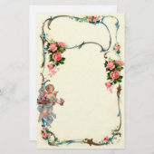 Papeterie Joli cru rose et décoration de frontière d'ange (Devant / Derrière)