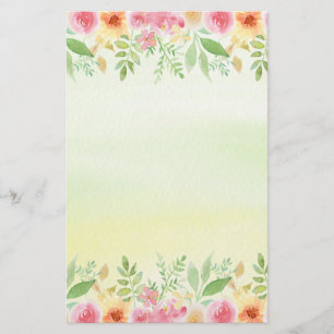 Papeterie Joli fleur rose rouge et jaune aquarelle