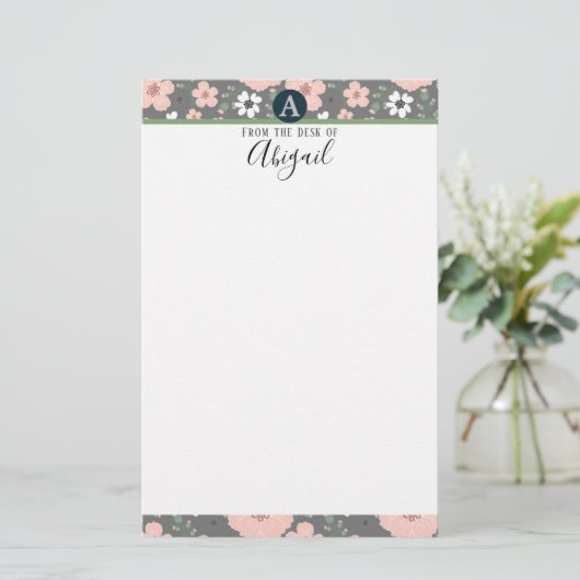 Papeterie Joli Monogramme Floral Rose Fancy Script (Debout devant)