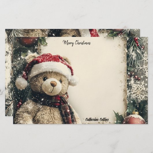 Papeterie Joli Noël Teddy Bear Illustration Design (Devant / Derrière)