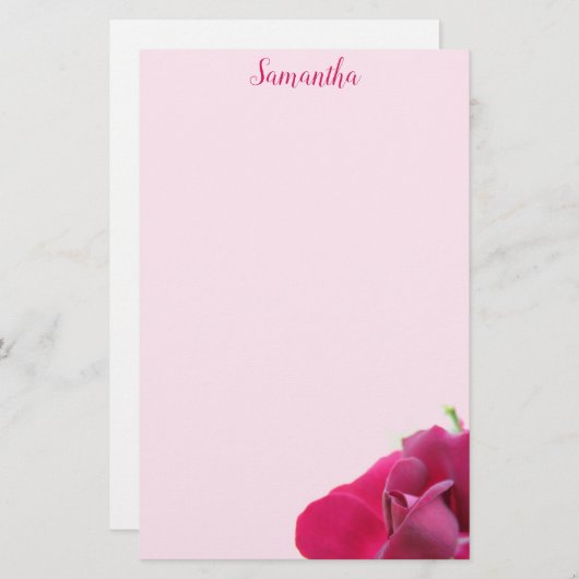 Papeterie Joli rose rose personnalisée (Devant / Derrière)