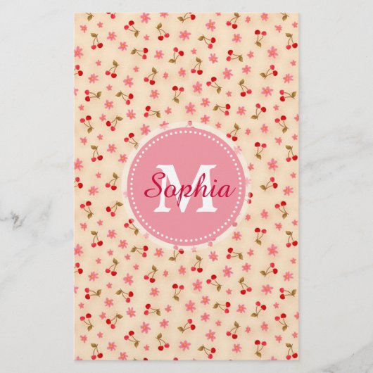 Papeterie Jolie adorable cerise et fleurs en monogramme gira (Devant)