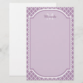 Papeterie Jolie Lavande Purple Quatrefoil Nom Monogrammé (Devant / Derrière)