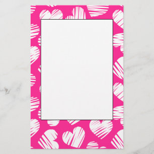 Papeterie Jour des Valentines du coeur rose et blanc moderne