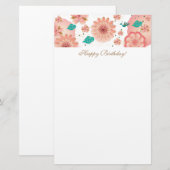 Papeterie Joyeux anniversaire - décor de jardin de fleurs de (Devant / Derrière)