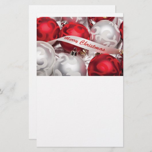 Papeterie Joyeux Noël dans le blanc argenté rouge (Devant / Derrière)